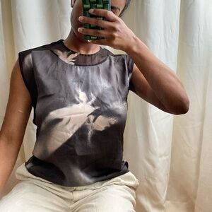 3.1 Philip Lim silk mesh cropped blouse top